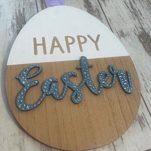Custom Wood Easter Egg Wall Sign Happy Easter Light Blue Metallic Rhinestones